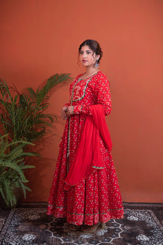 Surkh Gulab Anarkali Cotton Anarkali Set