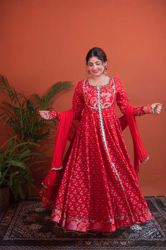 Surkh Gulab Anarkali Cotton Anarkali Set